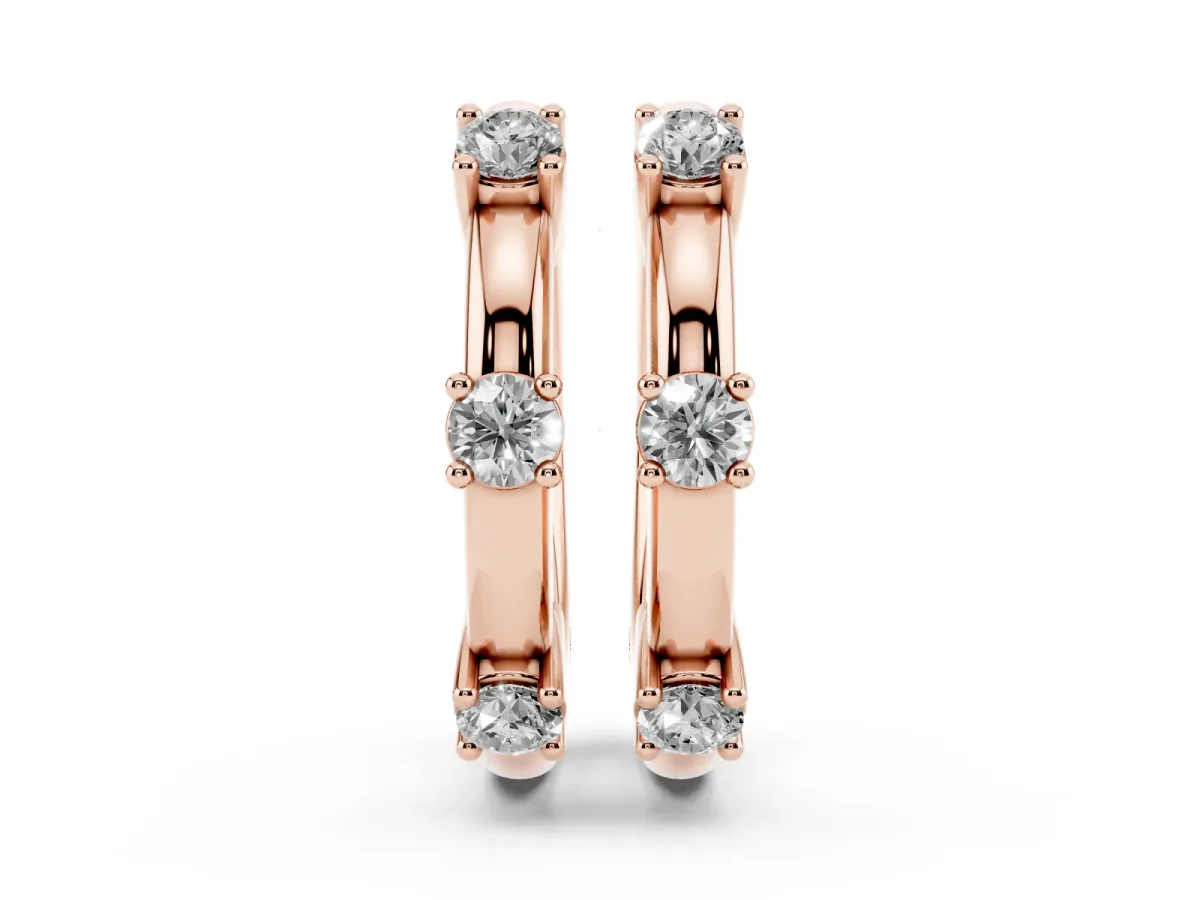 Round Diamond Station Huggie Hoop Earrings Rose gold