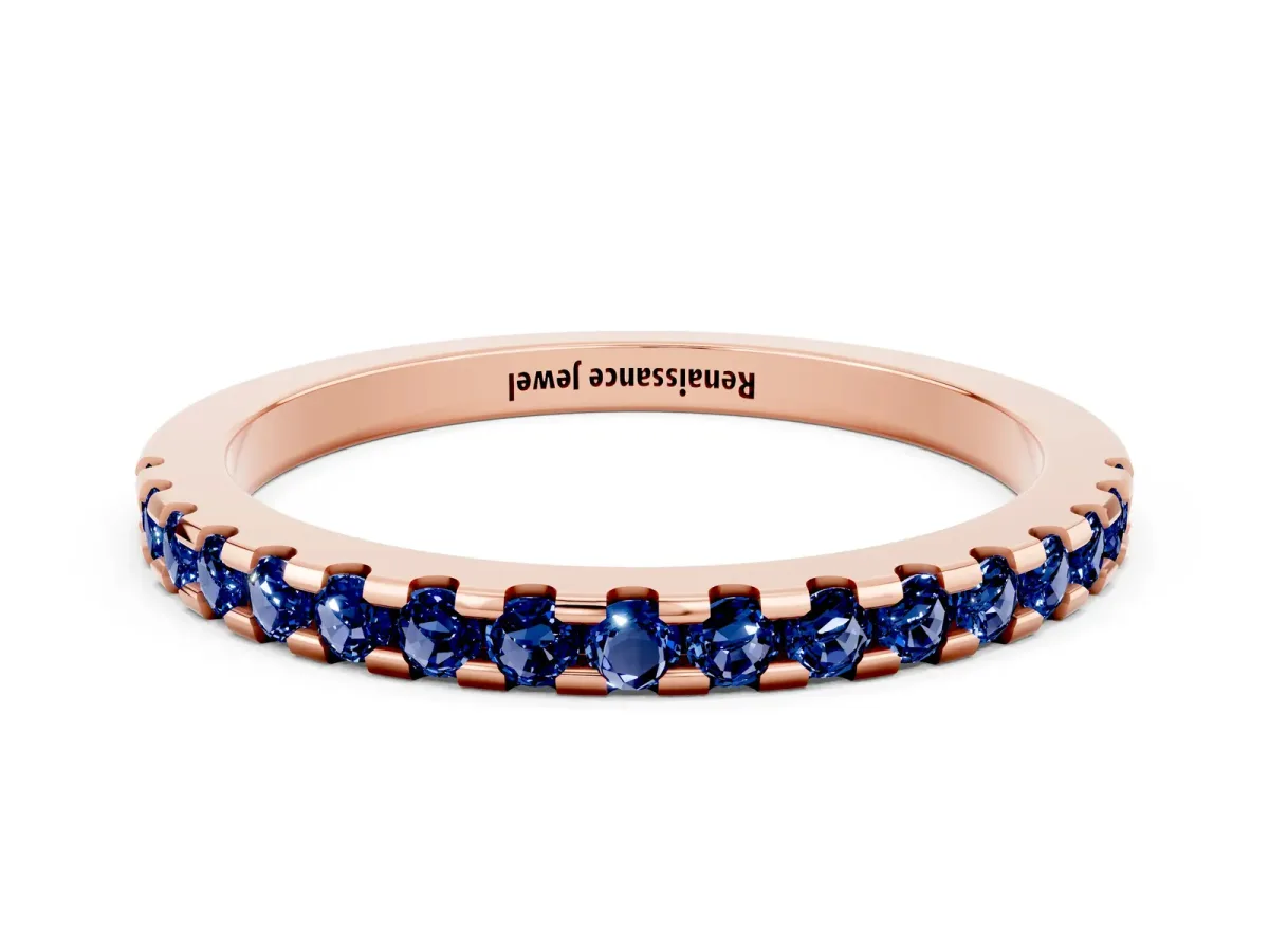 Round Blue Sapphire Pavé Set Eternity Band with Micro Prong Setting Rose gold