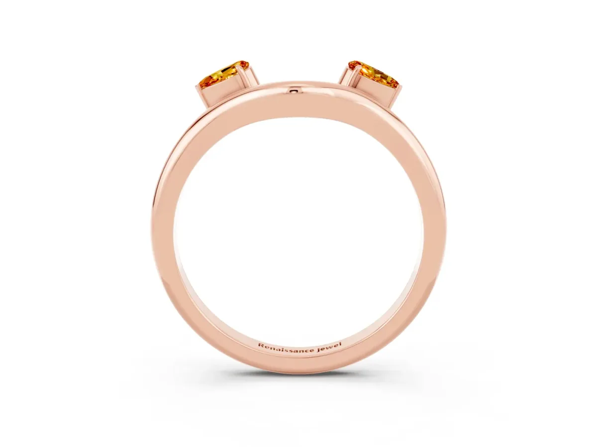 Pear Cut Citrine Two-Stone Open Band Ring with Prong Setting Rose gold