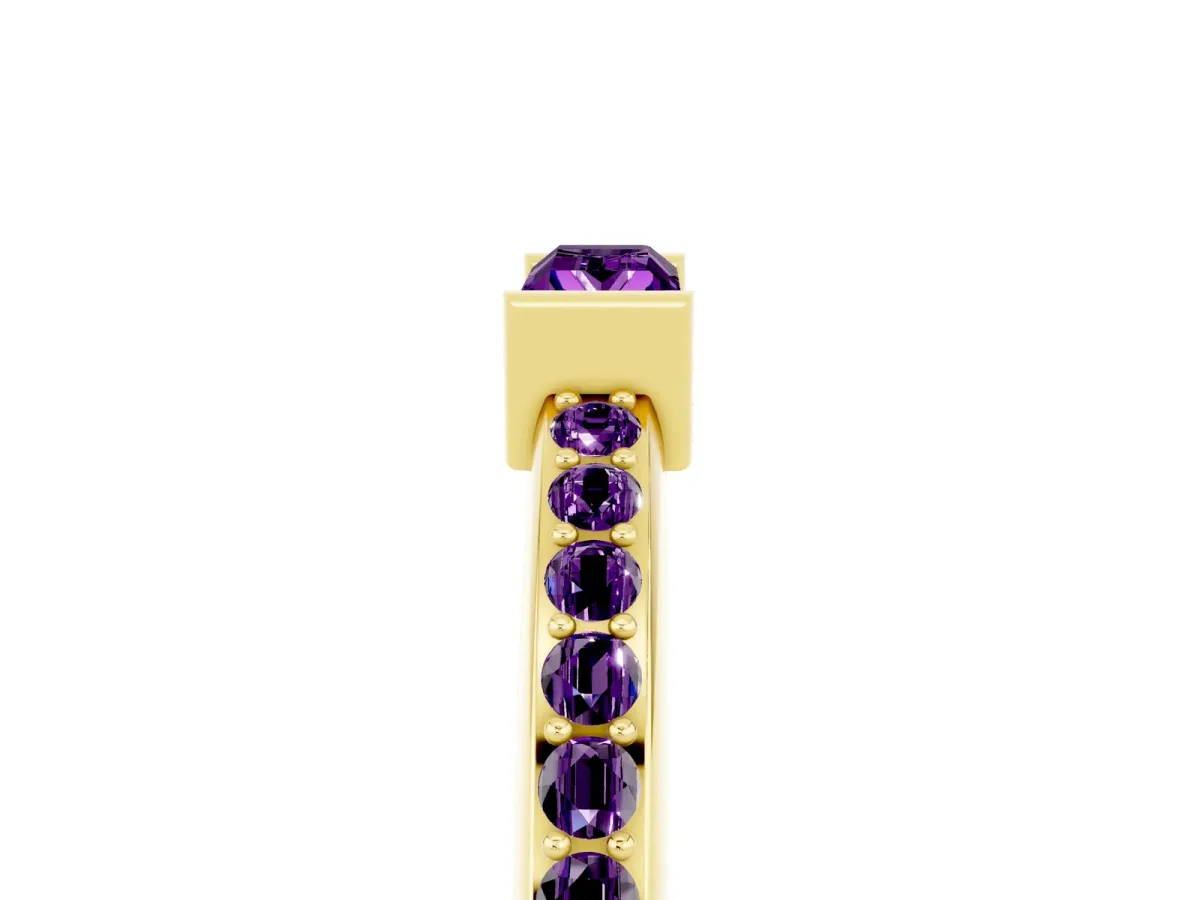 Baguette Amethyst Pavé Band with Bar Setting Yellow gold