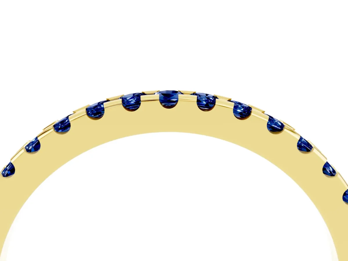 Round Blue Sapphire Pavé Set Eternity Band with Micro Prong Setting Yellow gold