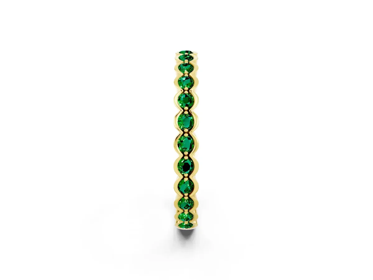 Round Emerald Bezel Set Eternity Band Yellow gold