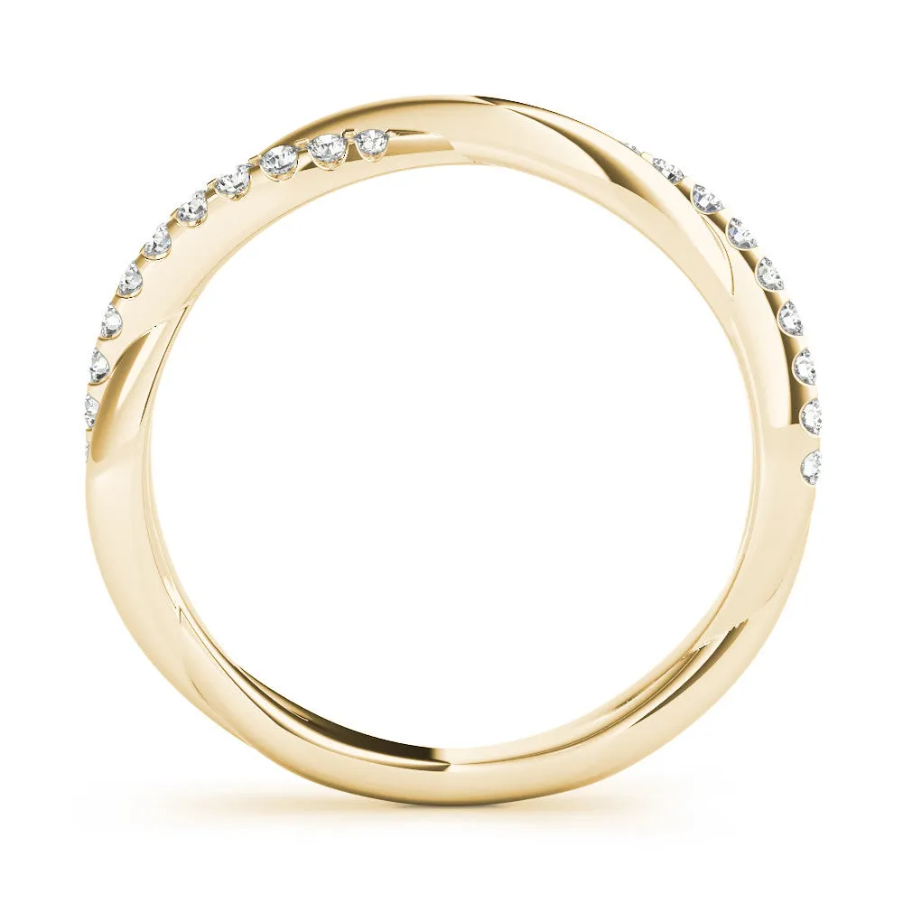Pavé Round Diamond Twist Band with Shared Prong Setting Yellow gold