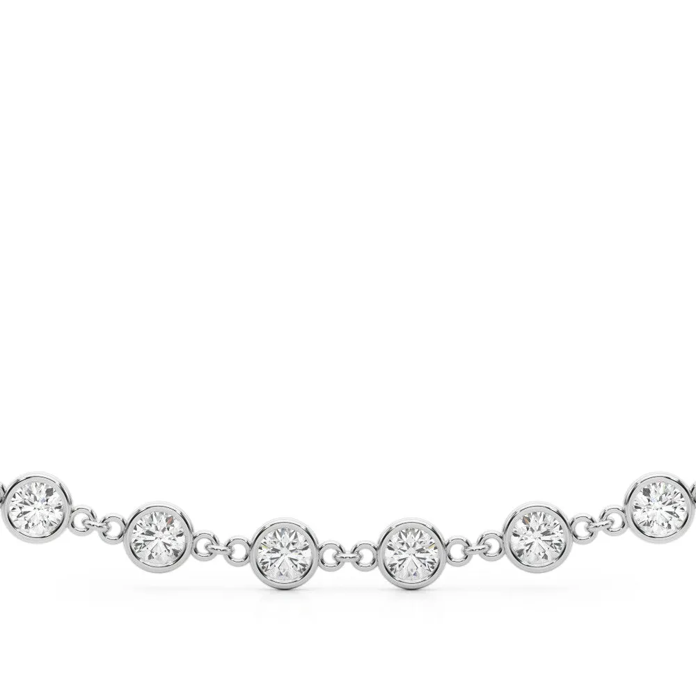 Diamond Round Stone Paperclip Chain Necklace with Bezel Setting Silver