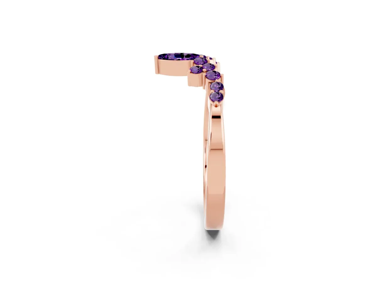 Marquise and Round Amethyst Chevron Band with Prong Setting Rose gold