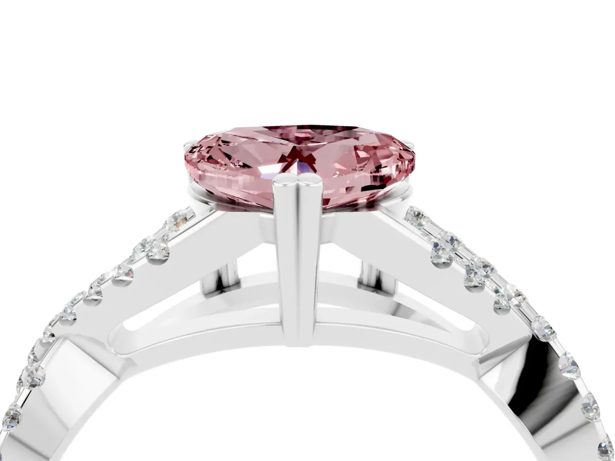 Heart Cut Morganite Solitaire Ring with Four-Prong Setting and Twisted Pavé Band Silver