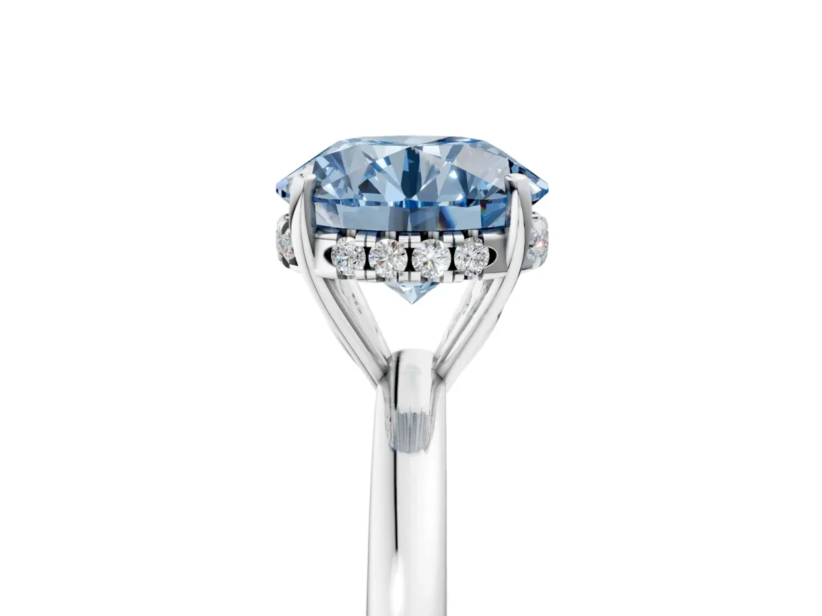 Fancy Blue Round Cut Solitaire Diamond Ring with Prong Setting and Plain Band Platinum