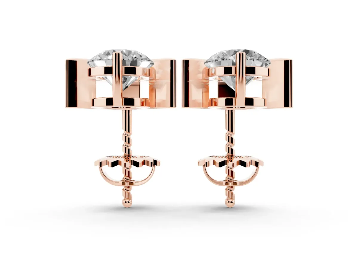 Round Diamond Inverted V Stud Earrings Rose gold