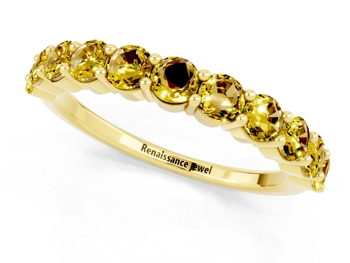 Round Yellow Sapphire Half Eternity Band with Prong Setting Yellow gold