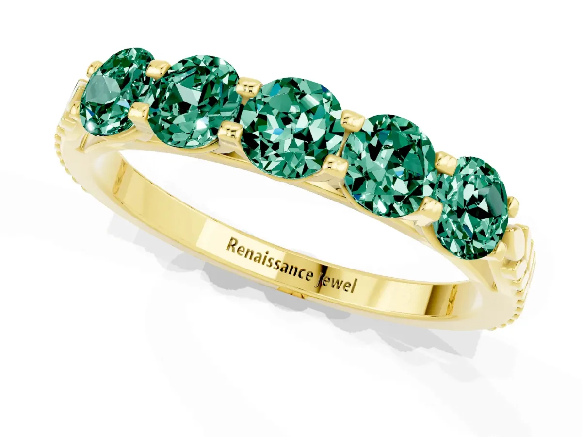 Five-Stone Round Green Sapphire Prong-Set Band Yellow gold