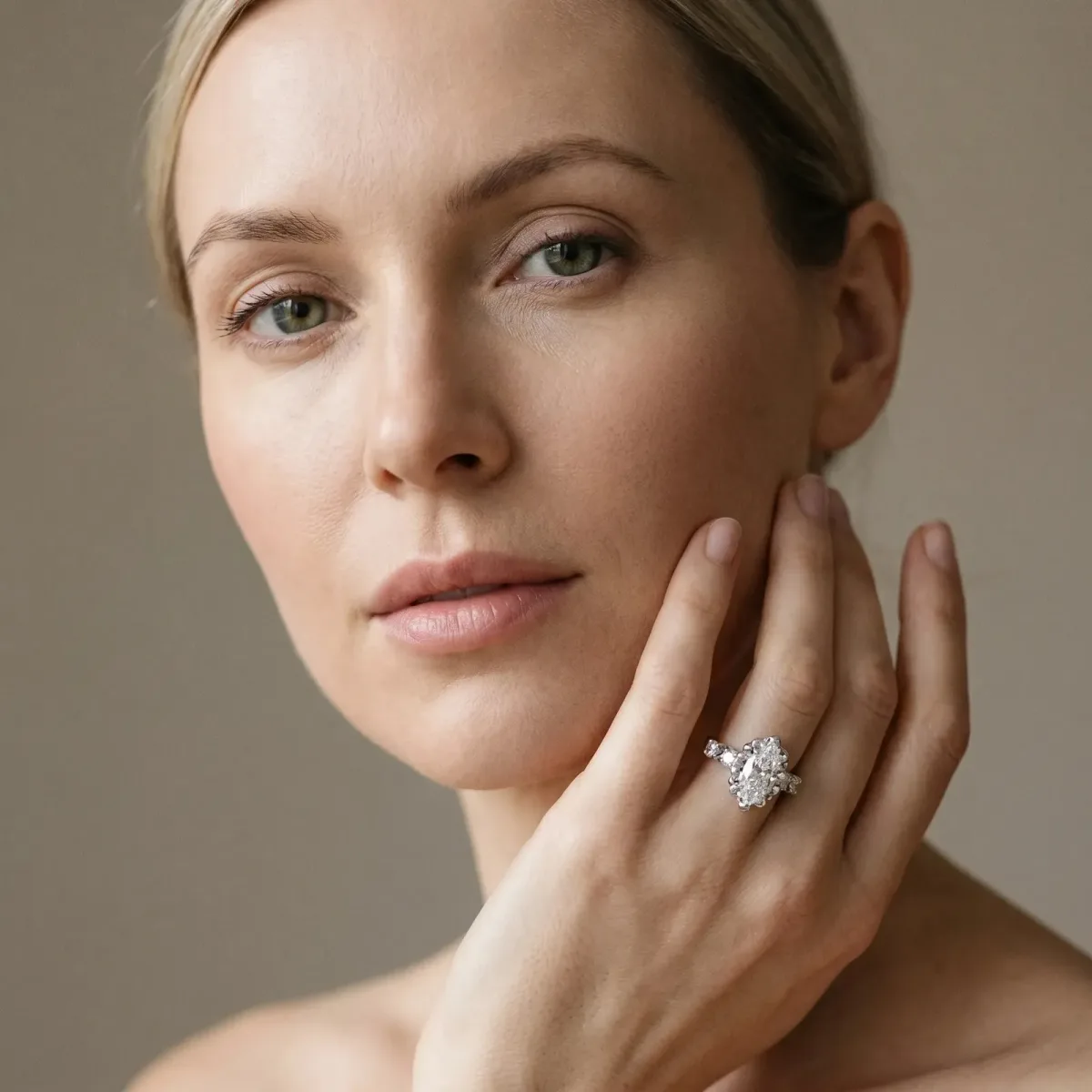 Marquise Cut Cut Diamond Floral Halo Engagement Ring with Shared Prong Setting Silver