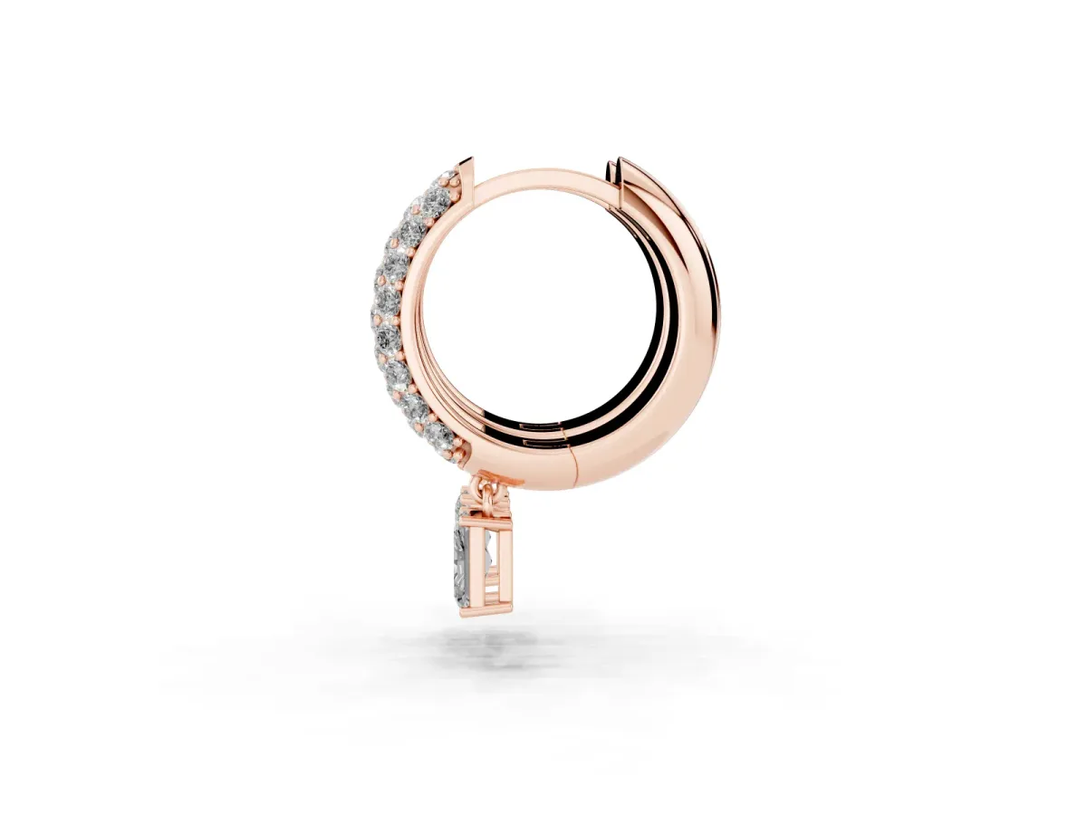 Round and Radiant Diamond Huggie Hoop Earrings Rose gold