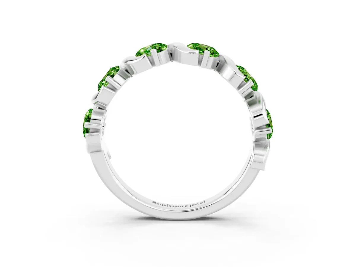 Round Peridot Half Eternity Band with Wave Prong Setting Silver