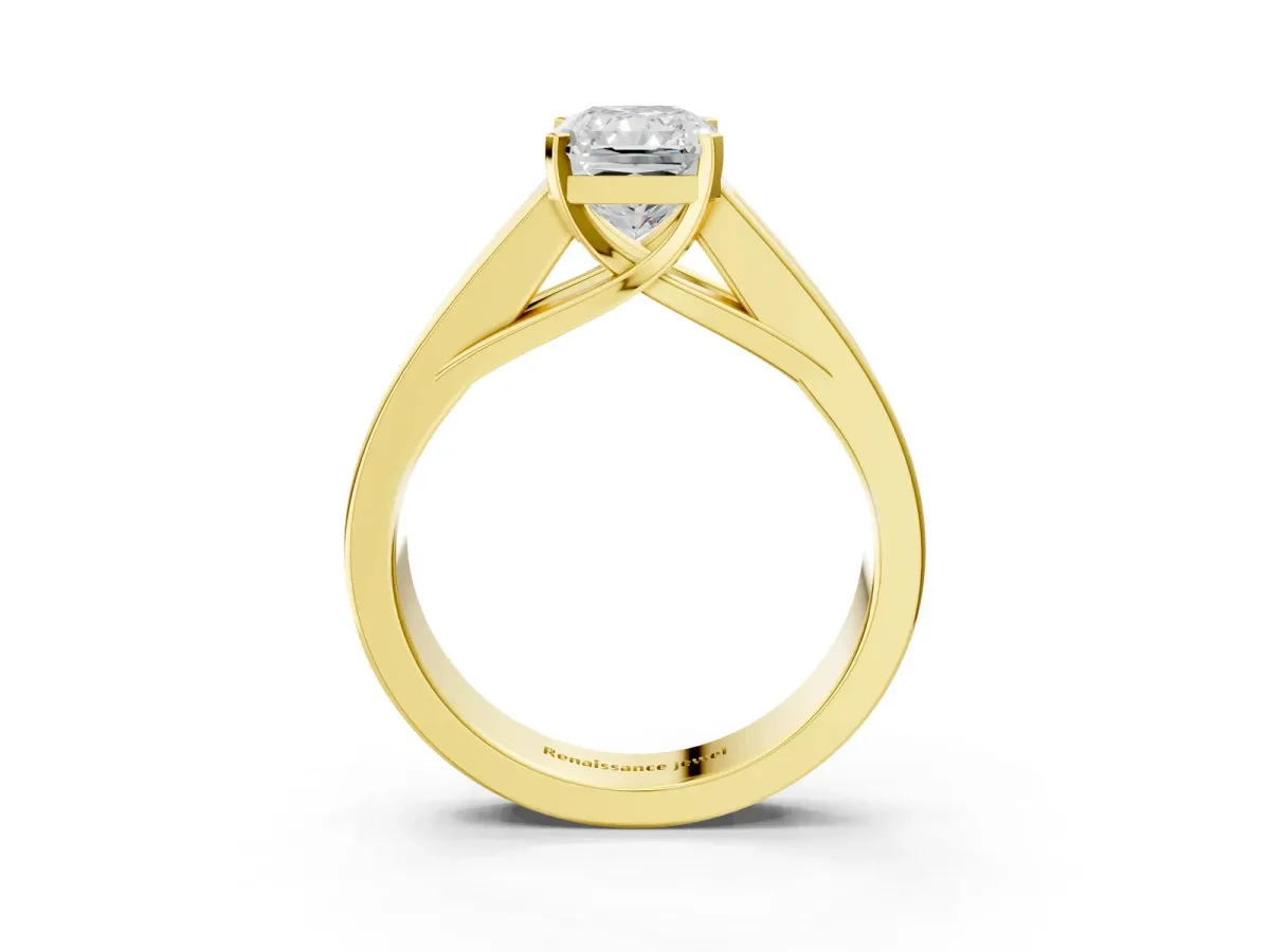 Radiant Cut Cut Channel Set Solitaire Ring with Four-Prong Setting Yellow gold