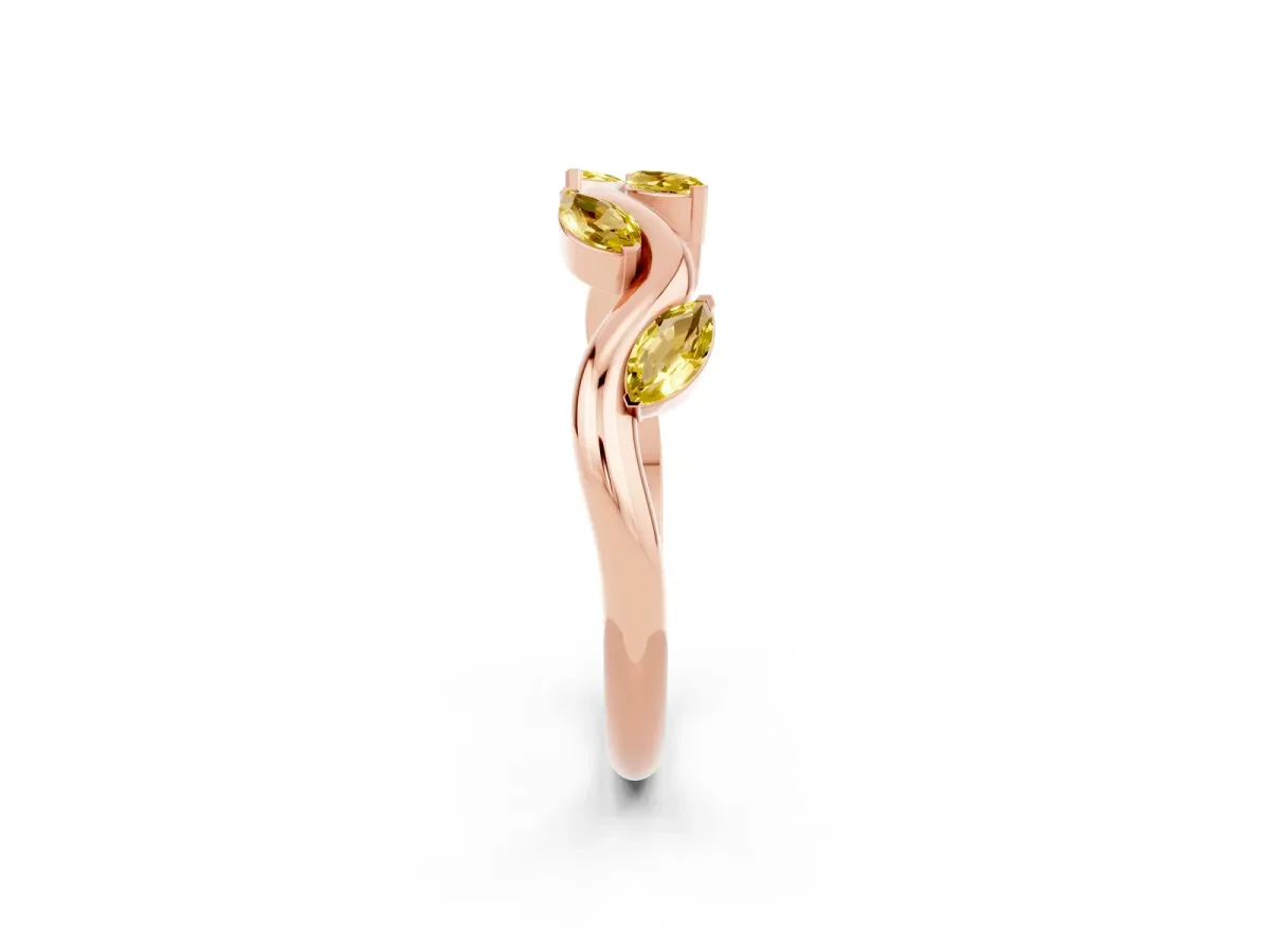 Marquise Yellow Sapphire Twisted Band with Prong Setting Rose gold