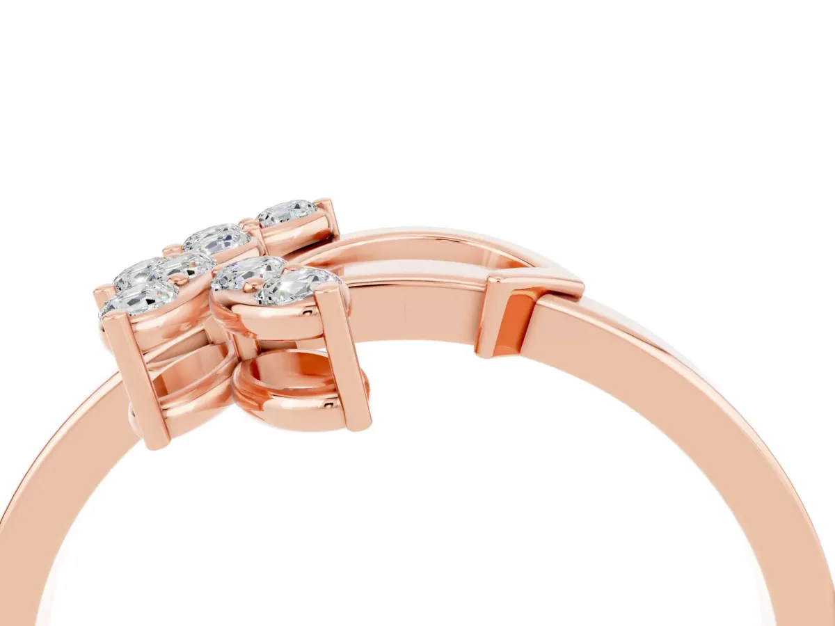 Marquise Moissanite Cluster Bypass Ring with Prong Setting Rose gold
