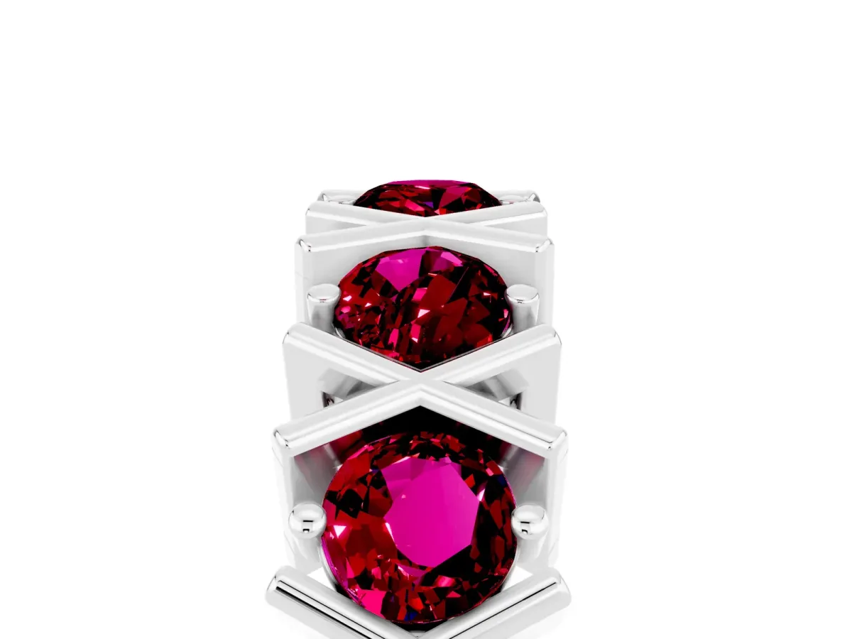 Round Garnet Channel Set Band with X-Prong Detail Silver