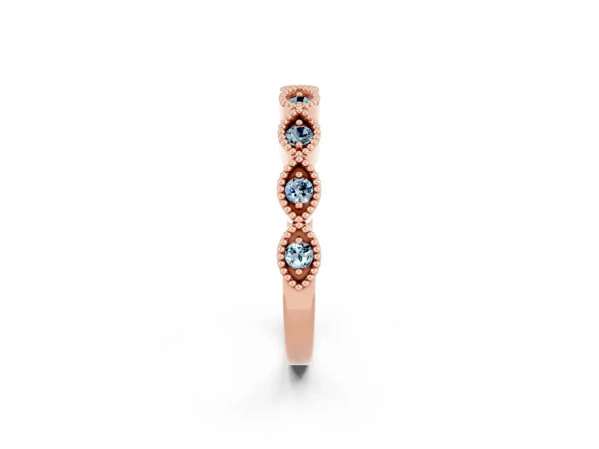 Milgrain Marquise Aquamarine Half Eternity Band with Bezel Setting Rose gold