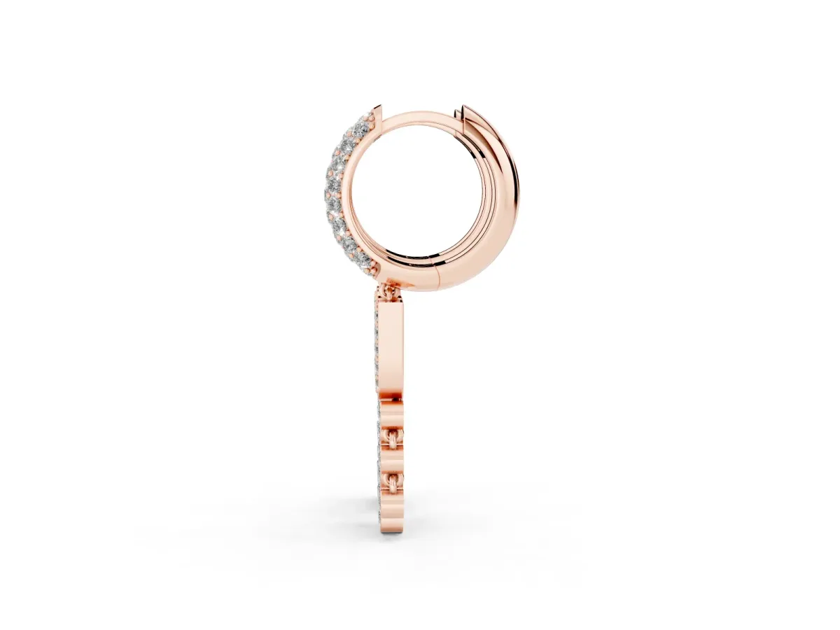 Round Diamond Initial U Huggie Hoop Earrings Rose gold