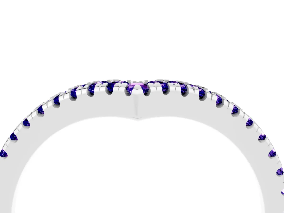 Pavé Round Tanzanite V-Shaped Chevron Band with Shared Prong Setting Silver