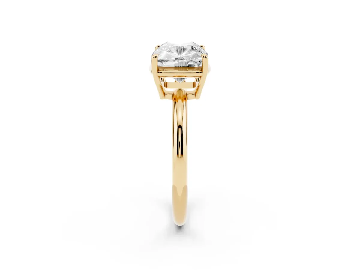 Old Mine Elongated Cushion Diamond East-West Bezel Set Four Claw Solitaire Ring Yellow gold