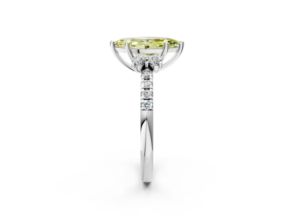 Fancy Yellow Marquise Cut Diamond Three-Stone Pave Band with Four-Prong Setting Silver