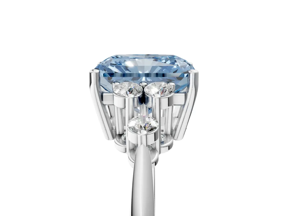 Fancy Blue Radiant Cut Cut Diamond Cluster Ring with Solitaire Band and Four-Prong Setting Platinum