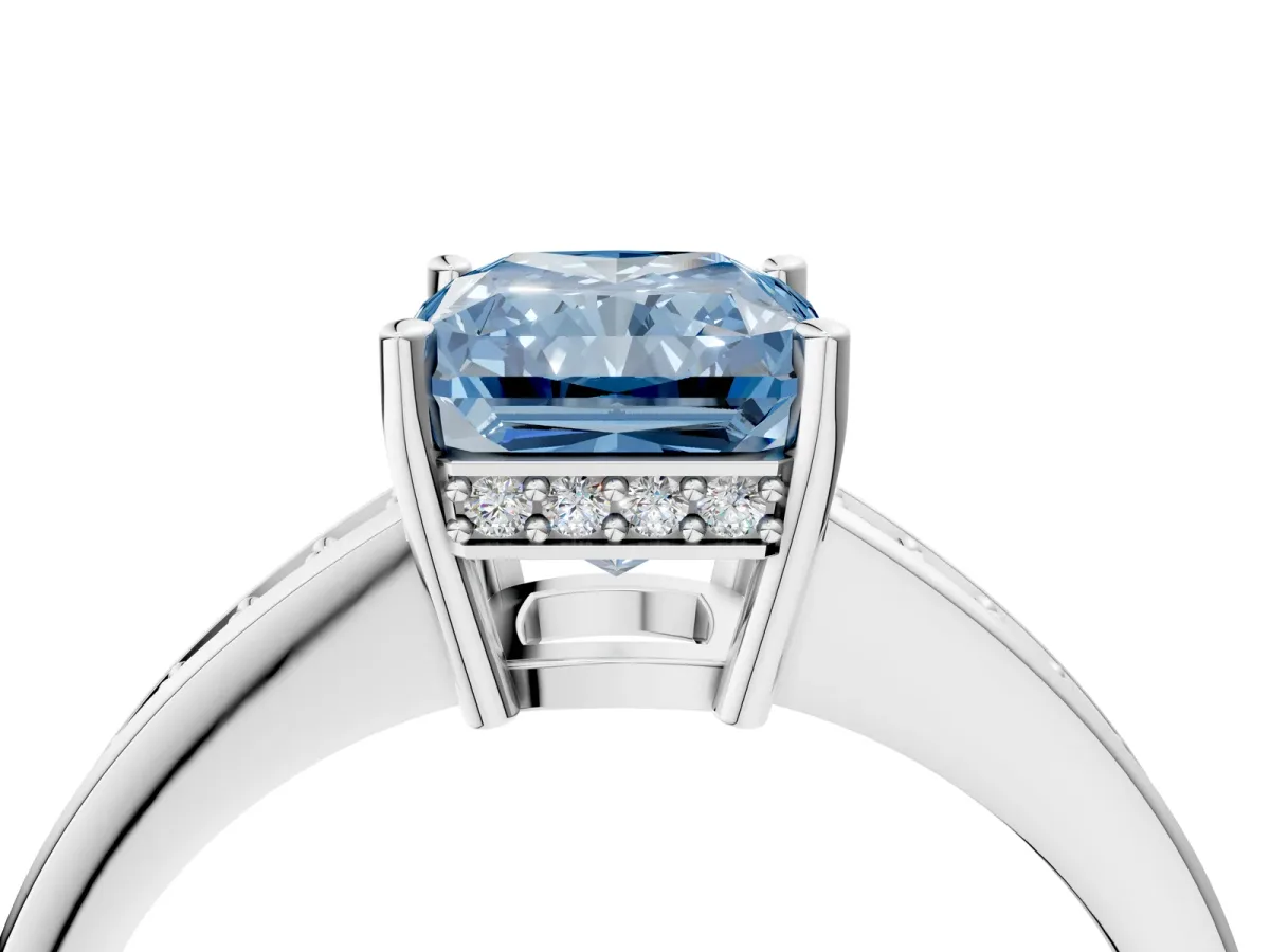 Fancy Blue Radiant Cut Solitaire Pavé Band Prong Setting Ring Platinum