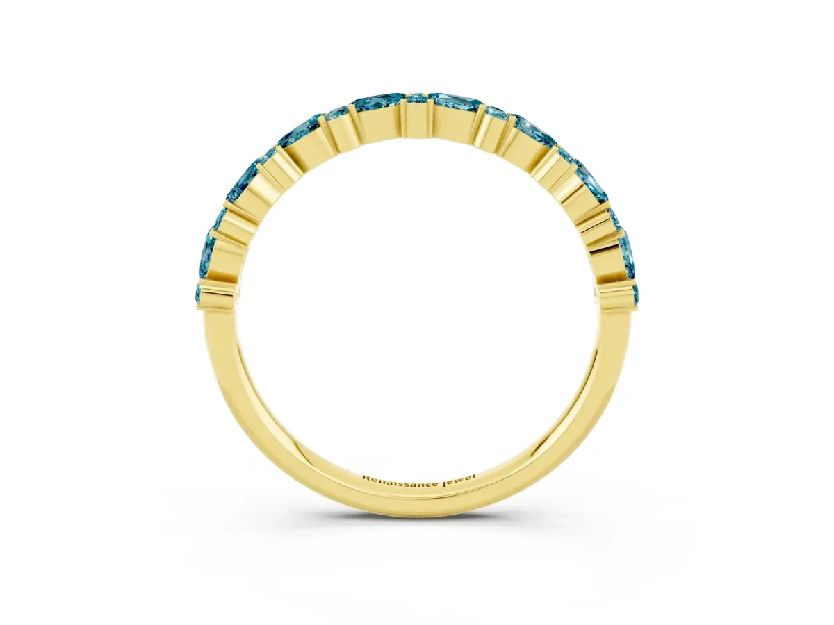 Pear and Round Blue Topaz Wedding Band Yellow gold