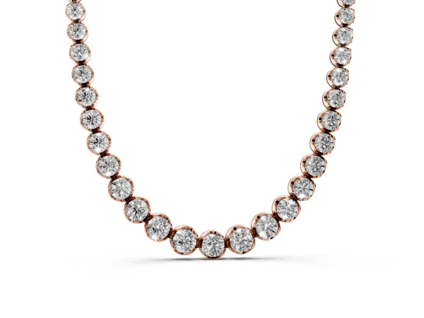 Round Diamond Tennis Necklace with Bezel Setting and Prong Setting Rose gold