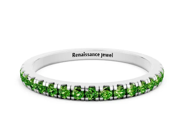 Pavé Round Peridot Half Eternity Band with Shared Prong Setting Platinum