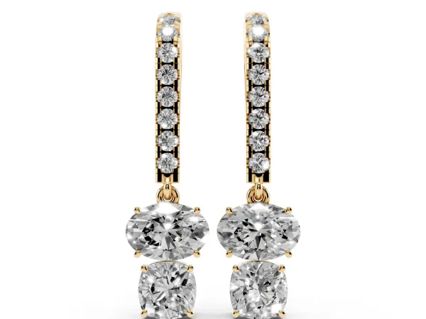 Oval Cut Diamond Multi-Shape Hook Drop Earrings Yellow gold