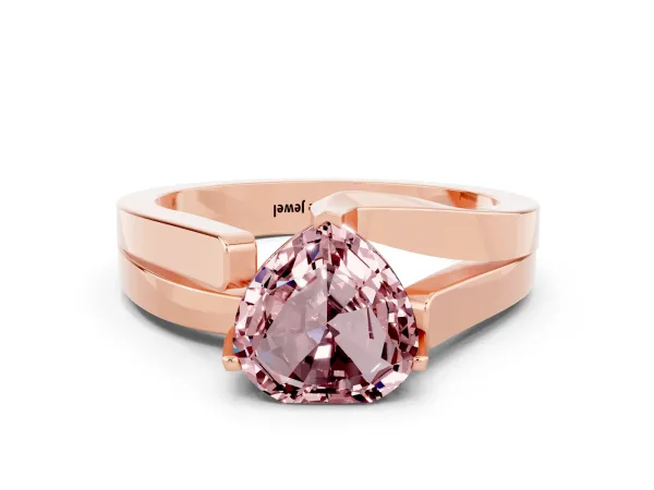 Modern Tension Set Heart Cut Morganite Solitaire Wide Band Ring Rose gold