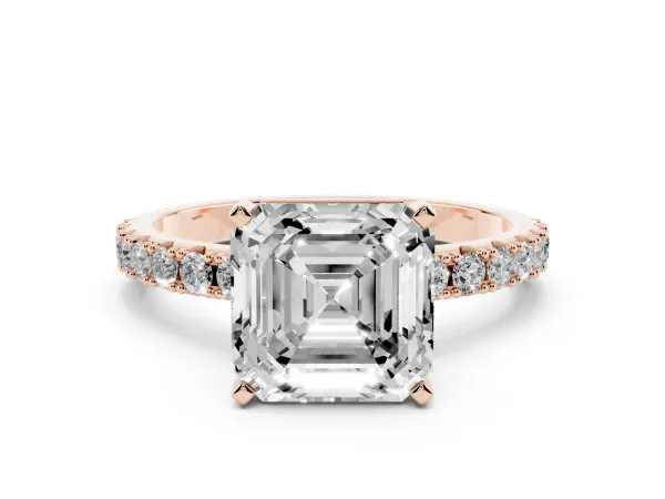 Asscher Cut Diamond Solitaire Pavé Band with Four-Prong Setting Rose gold