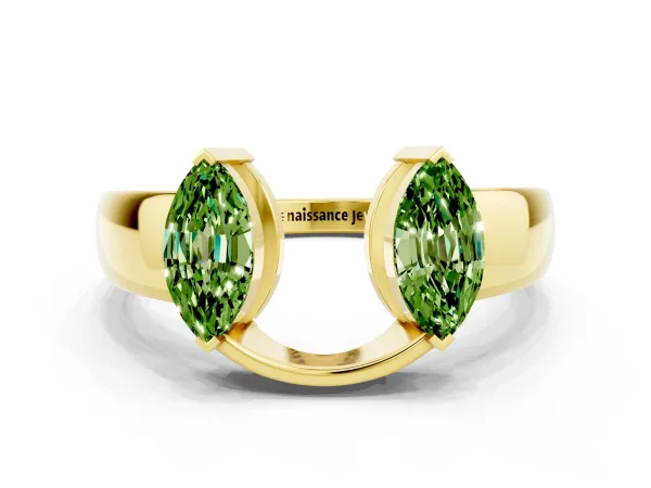 Marquise Peridot Open Band Ring with Tension Setting Yellow gold
