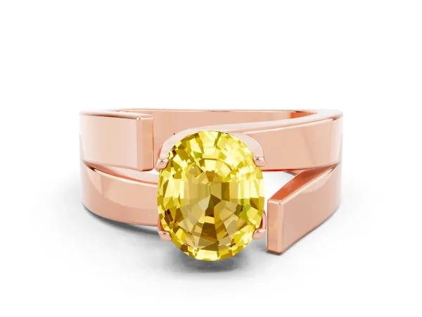 Modern Tension Set Oval Cut Yellow Sapphire Solitaire Wide Band Ring Rose gold