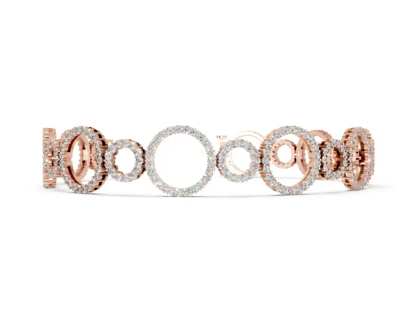 Round Cut Diamond Halo Circle Link Bracelet with Pave Setting Rose gold