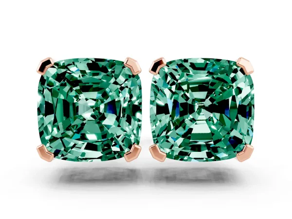 Cushion Cut Green Sapphire Stud Earrings Rose gold