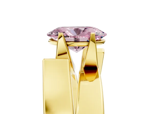 Fancy Pink Modern Tension Set Oval Cut Diamond Solitaire Wide Band Ring Yellow gold
