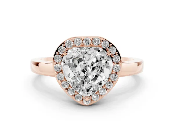 Heart Cut Halo Diamond Ring with Solitaire Band and Prong Setting Rose gold