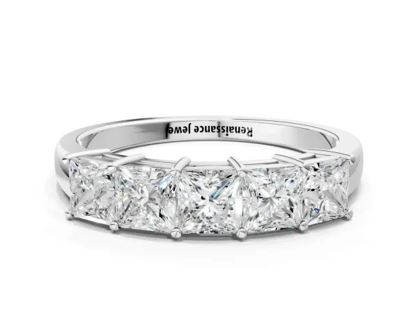 Princess Cut Five-Stone Diamond Band with Prong Setting Platinum