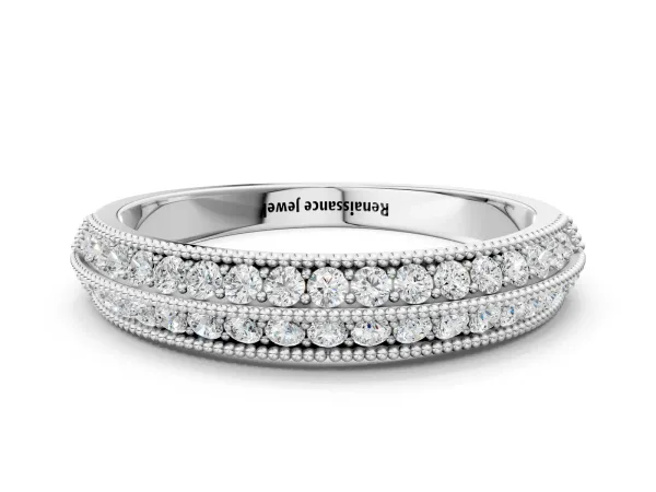 Pavé Round Diamond Milgrain Eternity Band White gold