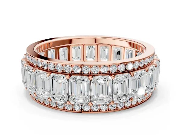 Emerald Cut and Round Diamond Multi-Row Mens Band Rose gold