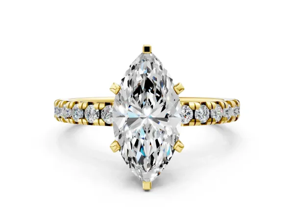 Marquise Cut Diamond Solitaire Pavé Engagement Ring with Round Band and Prong Setting Yellow gold