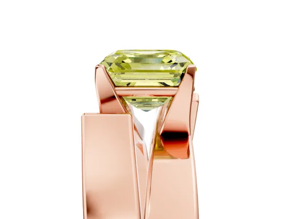 Fancy Yellow Modern Tension Set Asscher Cut Diamond Solitaire Wide Band Ring Rose gold