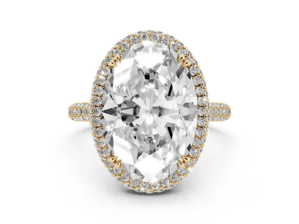 Oval Diamond Halo Ring with Round Diamond Accents Yellow gold