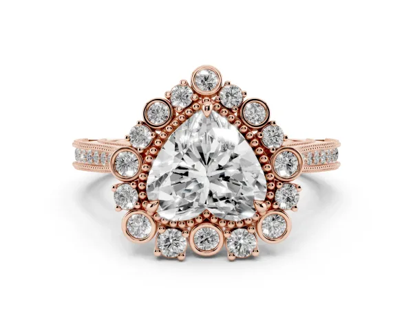 Heart Cut Halo Milgrain Pave Diamond Ring with Four-Prong Setting Rose gold