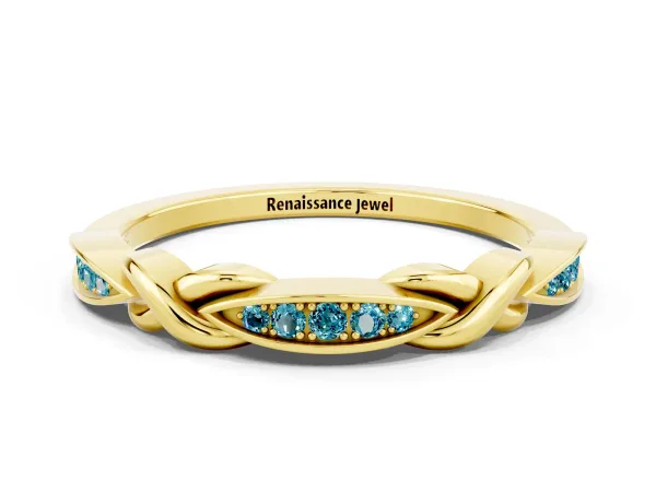Twisted Marquise Blue Topaz Pavé Band with Shared Prong Setting Yellow gold