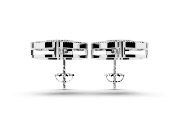 Round Halo Diamond Drop Earrings with Milgrain Bezel Setting Silver