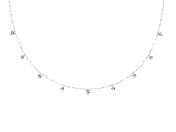 Heart and Round Diamond Station Necklace White gold